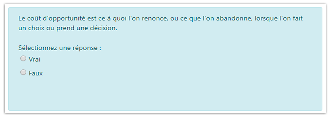 Exemple de question Vrai/Faux